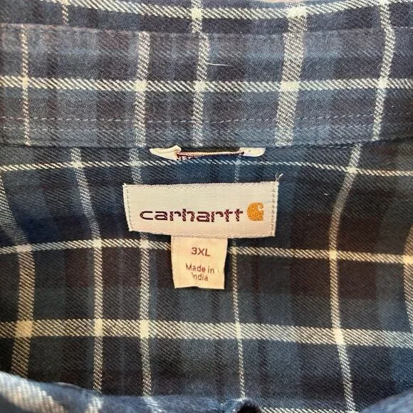 Carhartt Mens Relaxed Fit Blue Plaid Mens Button Flannel Down Sz 3XL - Picture 3 of 7